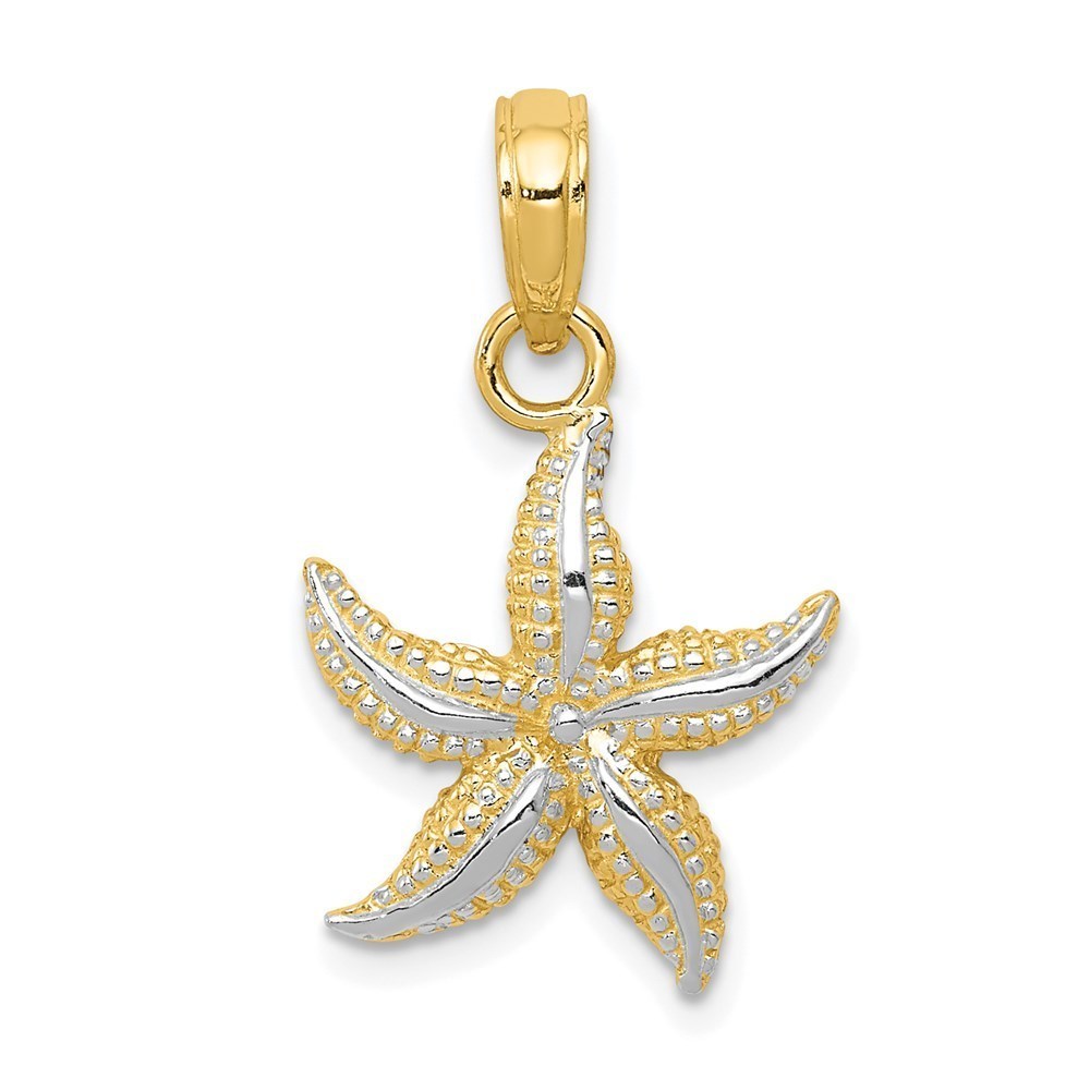 14k Yellow Gold with White Rhodium Starfish Necklace Charm Pendant